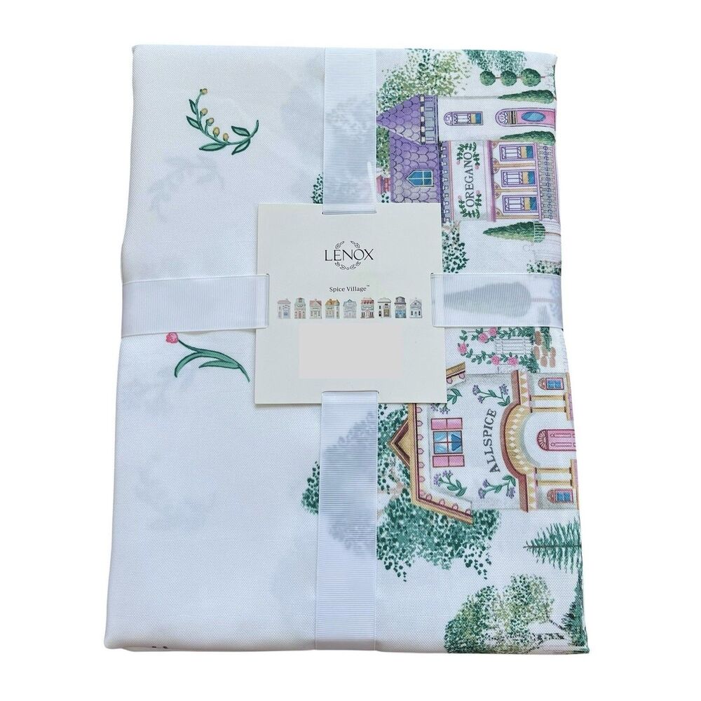 Lenox Spice Village White Tablecloth 60x84 in Cottage Country Table  Decor NEW